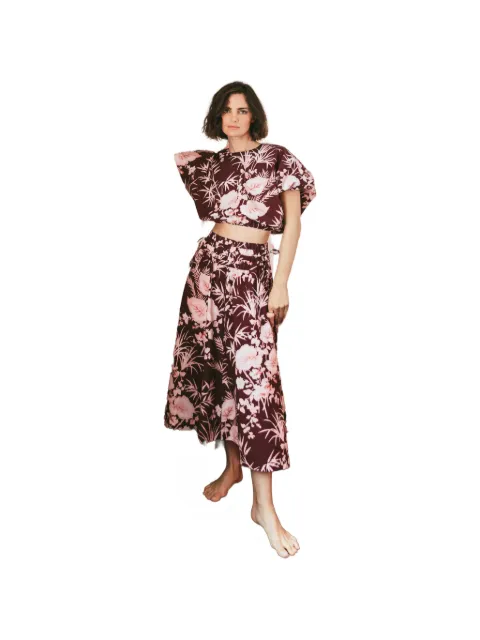 Cara Cara floral-print cropped top Red 3212PARB