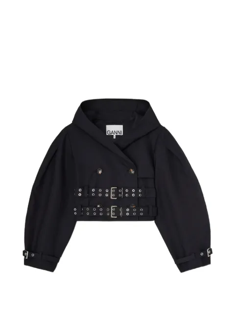 GANNI double-belt hooded jacket Black A1130026