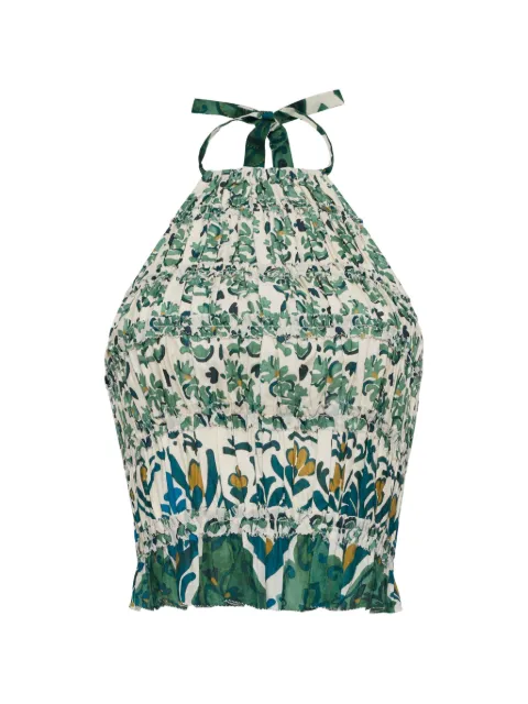 Cara Cara Peony floral-print smocked top Green 3113SAMG