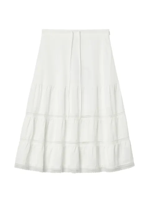 b+ab lace-trim tiered midi skirt White 6U196AS