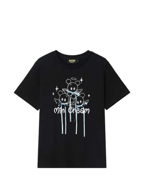 Mini Cream graphic-print bow-details cotton T-shirt Black 6UM638A