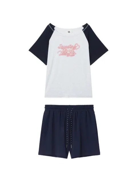 b+ab raglan-sleeve slogan-print pajamas Blue 6U663AS