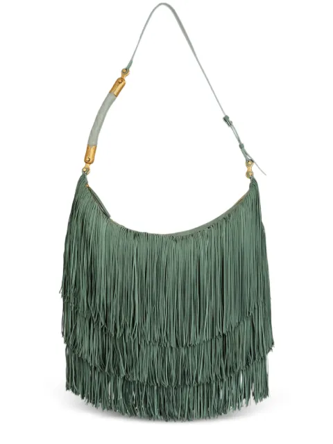 Balmain Ébène large fringed suede bag Green GN0BU054LWSF