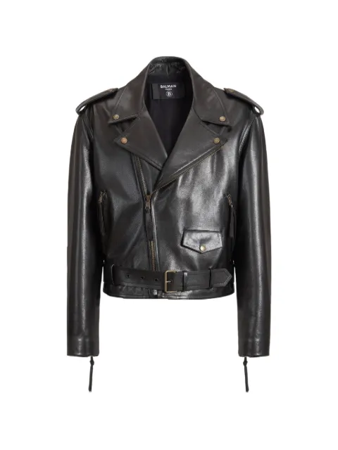 Balmain textured leather biker jacket Black HH1TD580LE43