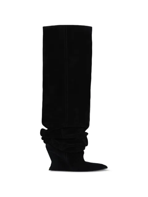 Balmain suede leather wedge thigh-high boots Black HN1TB169LCTA
