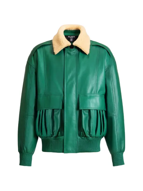 Balmain shearling leather bomber jacket Green HH1TF999LE35