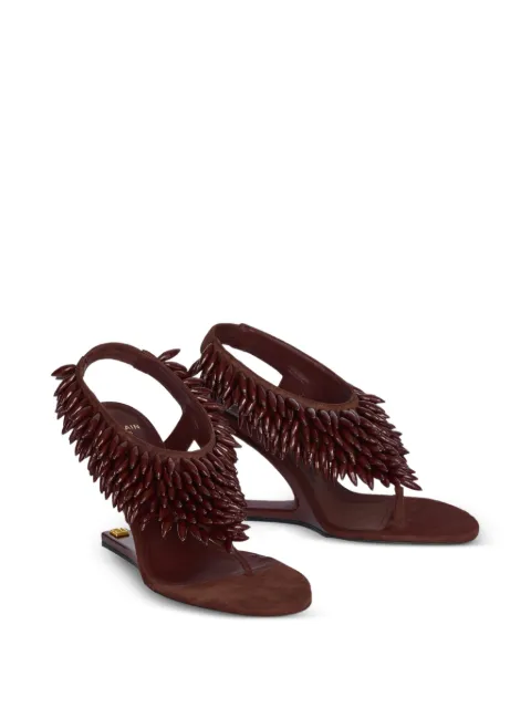 Balmain No Wedge beaded suede sandals Brown GN0UH233ARBD