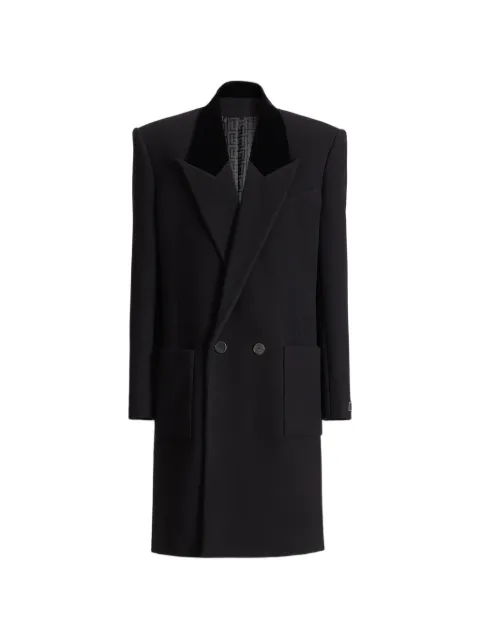 Balmain long wool and velvet coat Black HH1UD430MI50