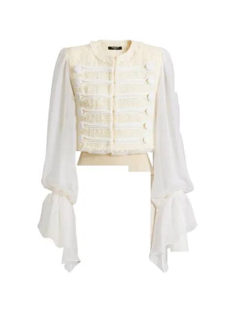 Balmain cropped tweed and muslin jacket White HF1HR140MI41