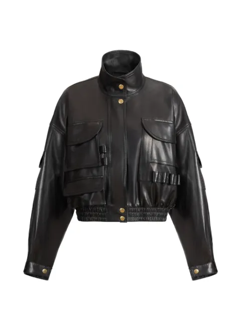 Balmain multi-pocket leather bomber jacket Black HF1TFA85LE35