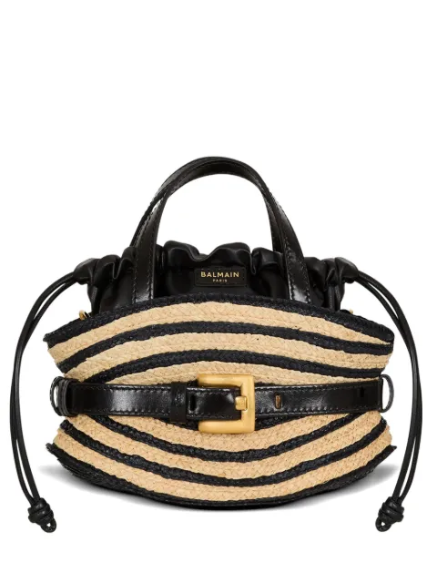 Balmain mini Shuffle bag in smooth leather and raffia Neutrals HN1DP017TRBM