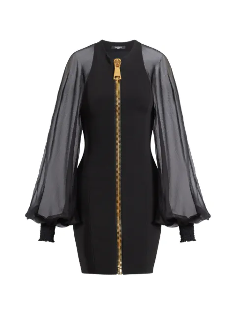 Balmain short jersey and muslin dress Black HF1R9461MI60