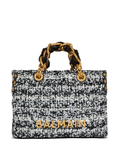 Balmain small 1945 soft tweed tote bag Black HN1FD871TWEE