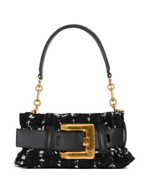 Balmain mini Anthem bag in smooth leather and tweed Black HN1AE994TEED