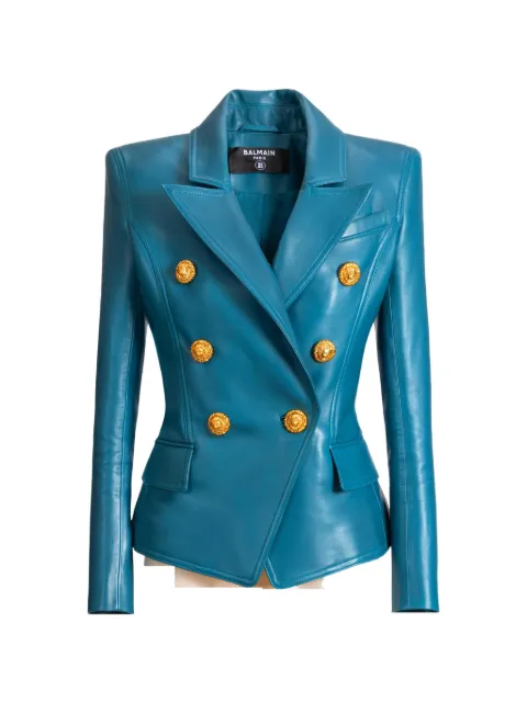 Balmain leather 6-button jacket Blue HF1SG187LE35