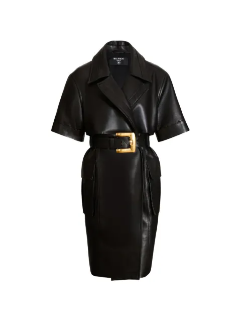 Balmain belted lambskin-leather dress Black HF1RE040LE35