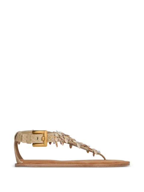 Balmain flat sandals in suede, cotton and beads Neutrals GN0UH239ANEB