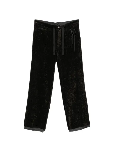 midorikawa crushed-velvet frayed-hem trousers Brown MID26SSPT03A