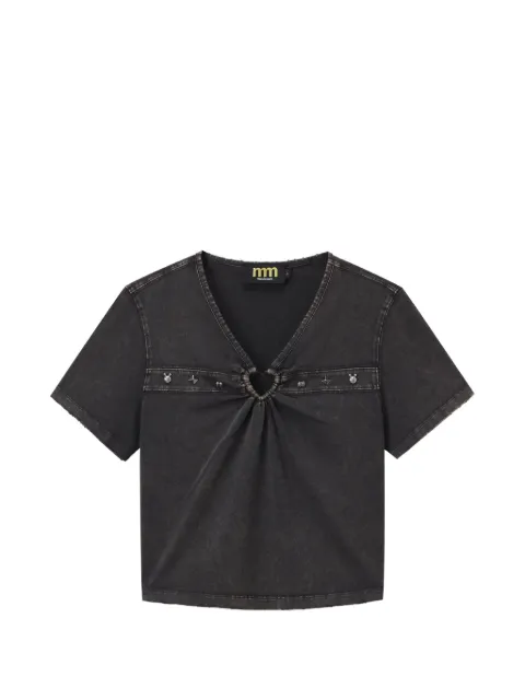 Mini Cream stud-embellished heart-ring cotton T-shirt Black 6UM648A