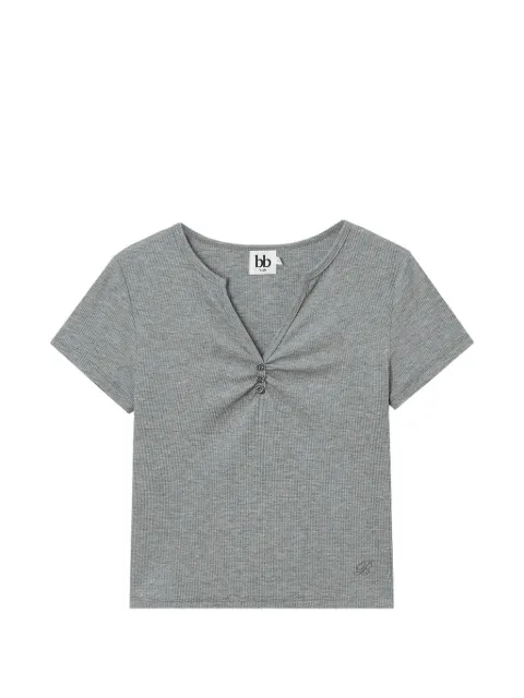 b+ab ribbed-knit button-detail T-shirt Grey 6U668AS