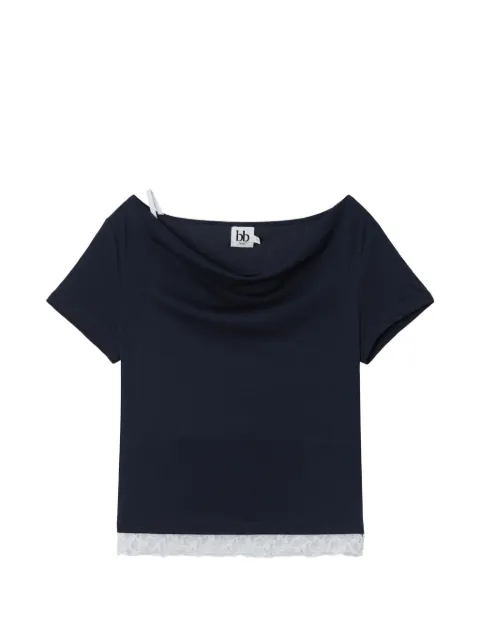 b+ab lace-trim cowl-neck T-shirt Blue 6U666AS