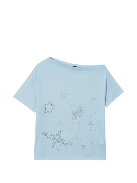 Mini Cream rhinestone-embellished asymmetric-neck cotton T-shirt Blue 6UM646A