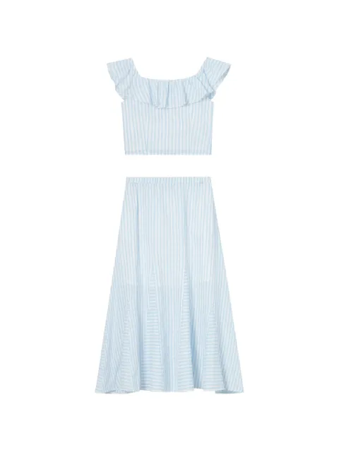 tout a coup striped ruffled jumpsuit Blue M137AU6