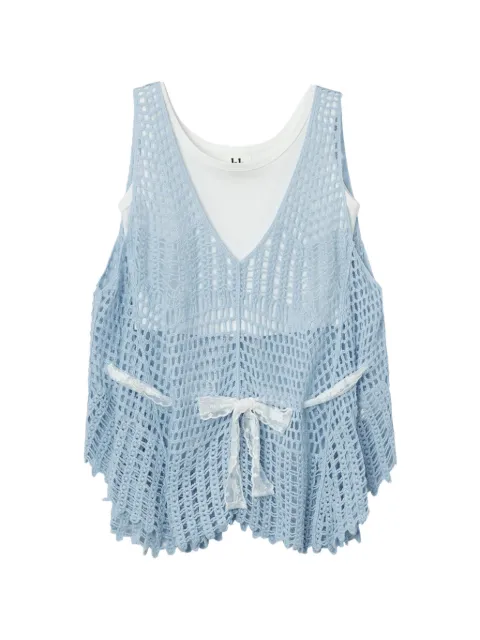 b+ab crochet-knit layered cotton top Blue 6U672AS