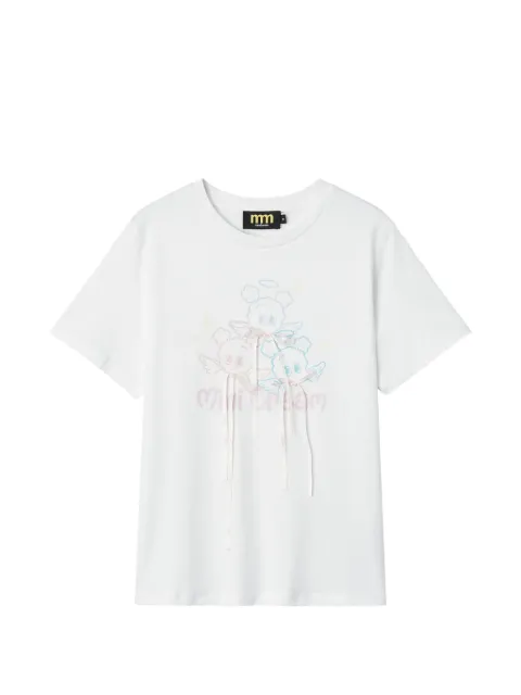 Mini Cream graphic-print bow-details cotton T-shirt White 6UM638A