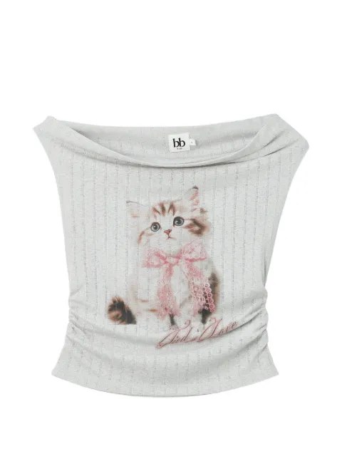 b+ab cat-print ruched T-shirt Grey 6U670AS