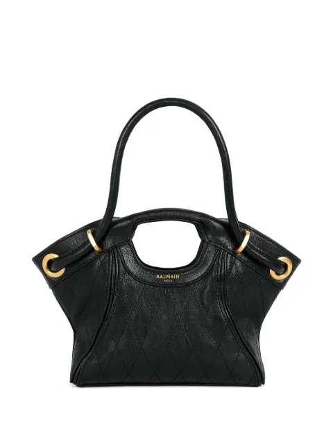 Balmain small tote in smooth topstitched leather Black HN1FD088LSP6