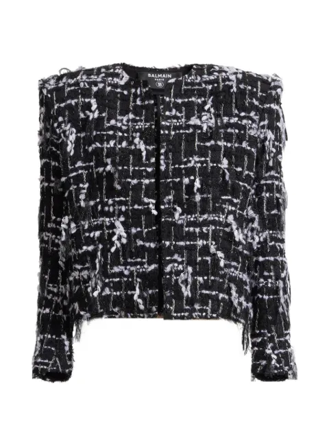 Balmain cropped jacket in fringed tweed Black HF1SC311XM09