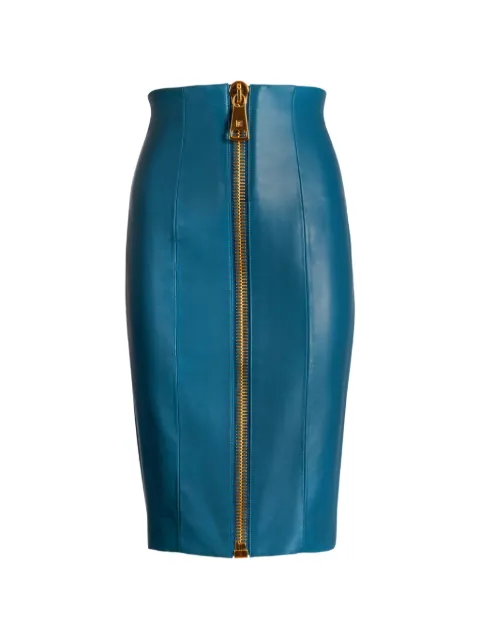 Balmain zipped lambskin skirt Blue HF1LC266LE35