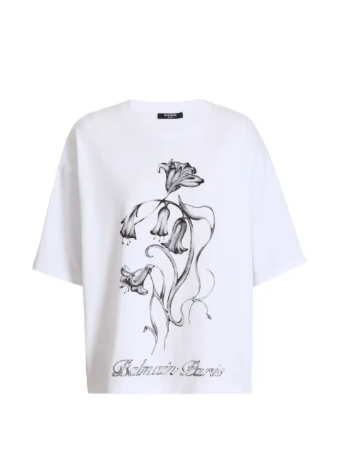 Balmain printed Balmain Flower T-shirt White HF1EG110GF64