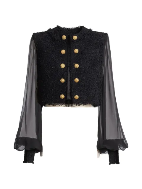 Balmain cropped tweed and muslin jacket Black HF1SK911MI74