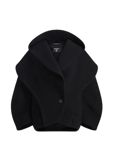 Balmain oversized wool pea coat with hood Black HF1UA195WD62