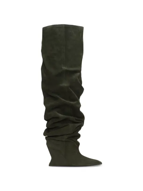 Balmain suede leather wedge thigh-high boots Green HN1TB169LCTA