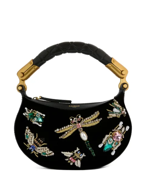 Balmain mini Ebene Insect bag in embroidered velvet Black HN1BS027AEMI