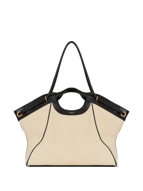 Balmain large tote in smooth leather and canvas Neutrals HN1FE075THBC