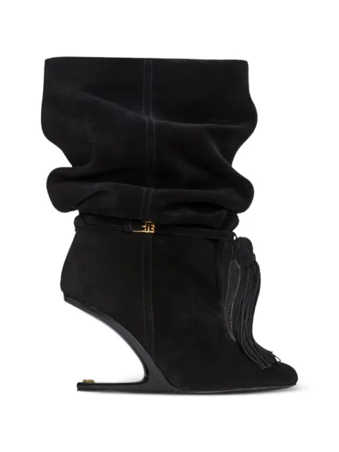Balmain No Wedge suede leather ankle boots with tassel Black HN1TA262LCTA