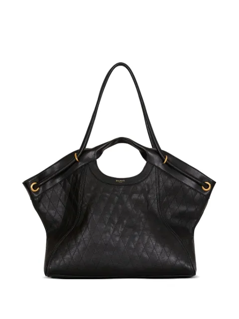 Balmain large tote in topstitched leather Black HN1FE077LSP6