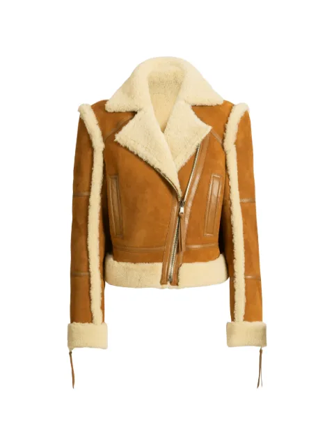 Balmain shearling biker jacket Brown HF1TD245LE42