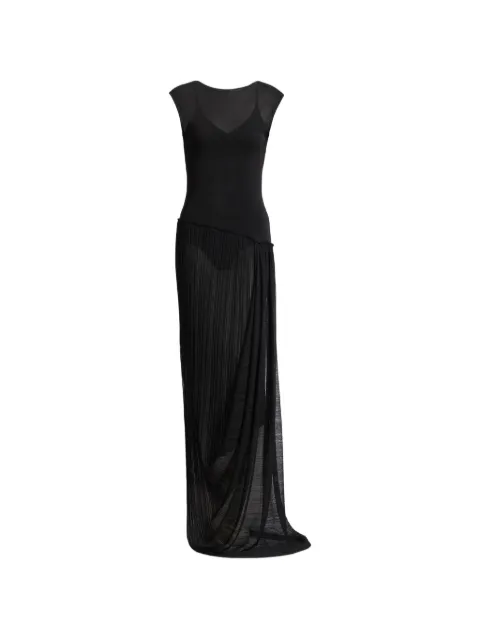 Balmain long draped viscose dress Black HF1RPB90KK21