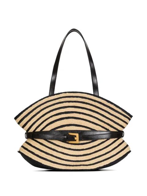 Balmain medium Shuffle bag in smooth leather and two-tone raffia Black HN1DQ023TRBM