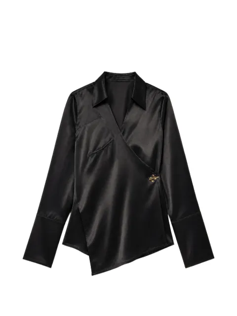 Danamé wrap-style satin-finish blouse Black 725FW7713A