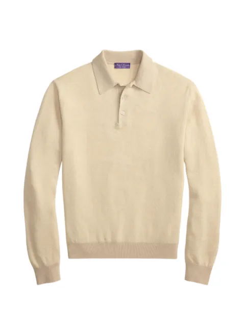 Ralph Lauren Purple Label herringbone-jacquard Polo sweater Neutrals 790P17373001