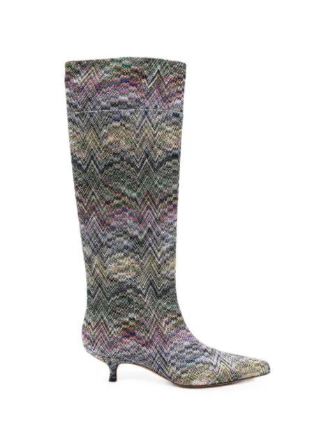 Missoni zigzag-knit kitten-heel boots Blue MWF237