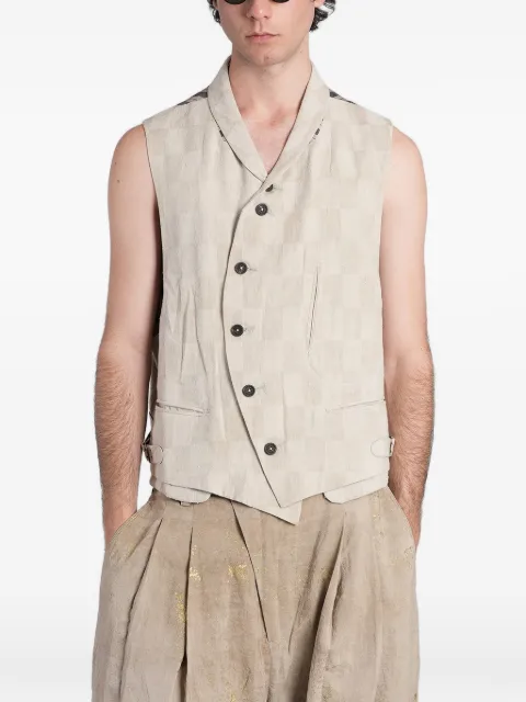 Ziggy Chen check-pattern asymmetric waistcoat Neutrals 0M2610101