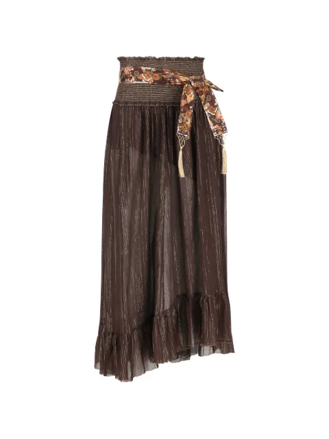 ZIMMERMANN Aster ruffled asymmetric midi skirt Brown 9013SSS261