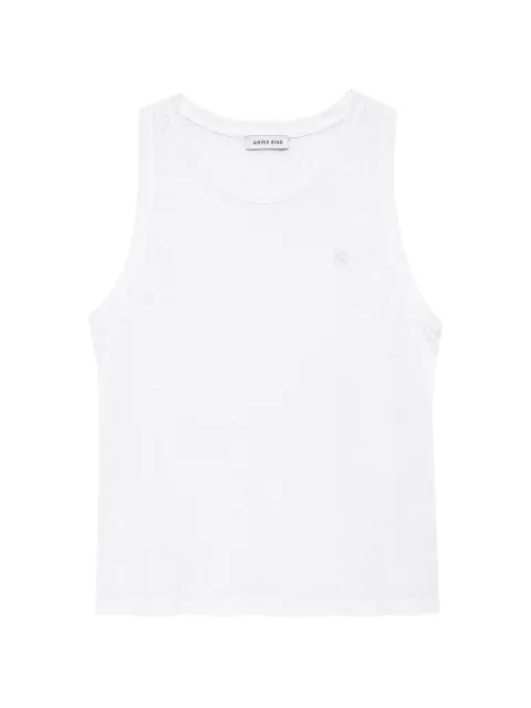ANINE BING Juliann logo-embroidered linen tank top White A0812715